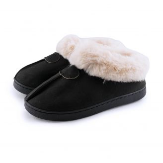 8802MD Love4shoes Γυναικεία Παντόφλες Χειμερινές ΜΑΥΡΟ