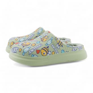 5222-0431 Love4shoes Παιδικά Clogs με γουνα ΠΡΑΣΙΝΟ