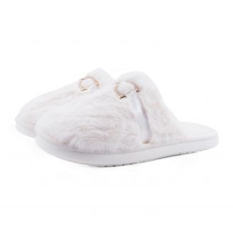 XL-8049  Love4shoes Γυναικείες Παντόφλες Χειμερινές ΛΕΥΚΟ