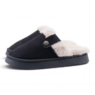 61826 Love4shoes Γυναικείες Παντόφλες Χειμερινές ΜΑΥΡΟ