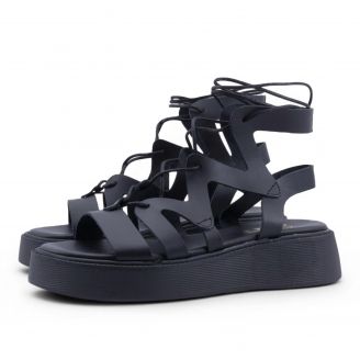 1726 Love4shoes Γυναικεία Σανδάλια ΜΑΥΡΟ